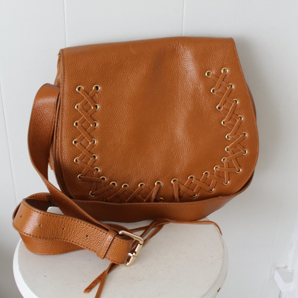 Violetta  Saddlebag Brown Leather Crossbody Shoulder Purse